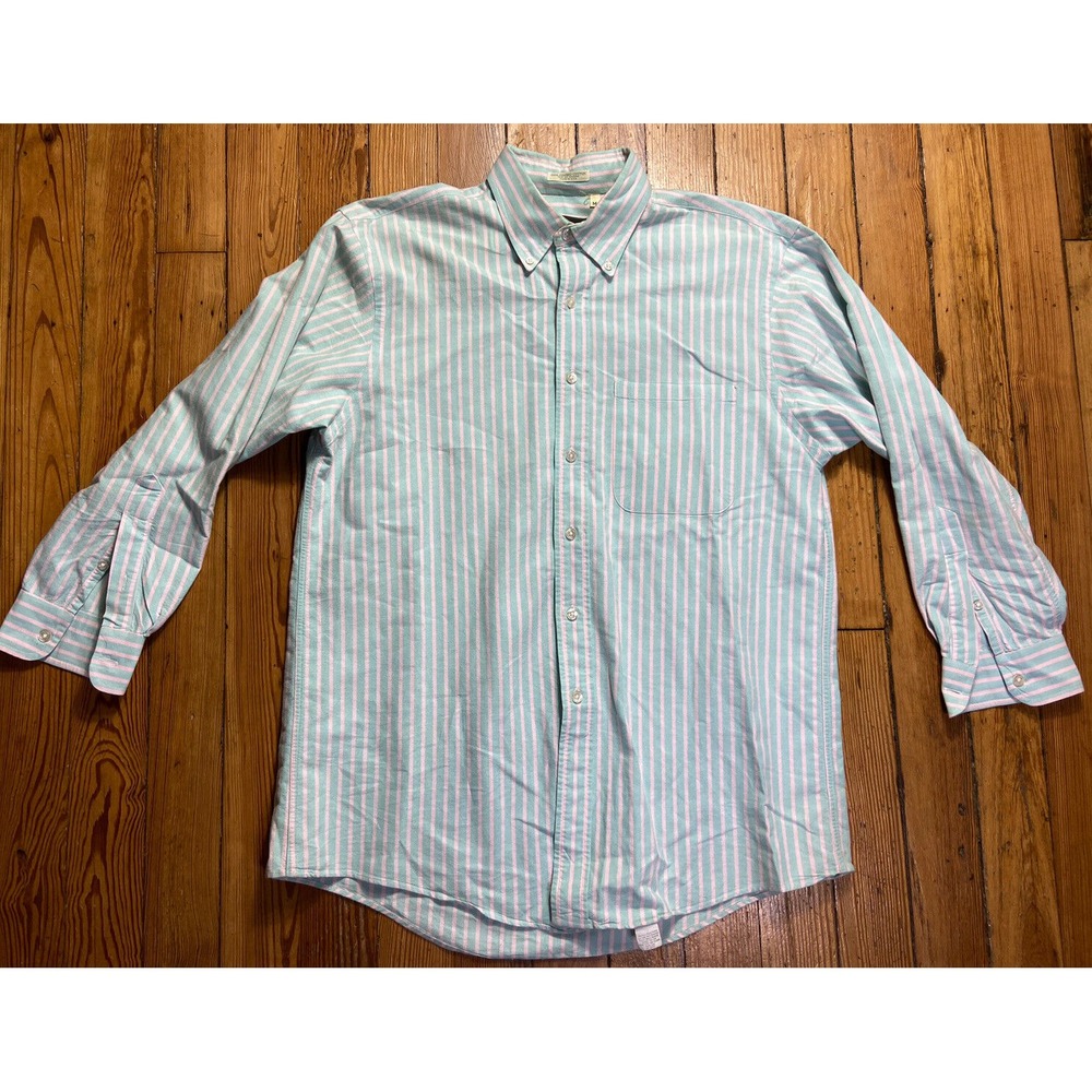 VINTAGE Abercrombie & Fitch Mens Shirt Medium Pink Teal Striped Button Up Casual